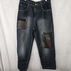 Southpole Mens Dark Wash Denim Jeans VTG Patched Distressed Tag 34 Fit 32-33x31